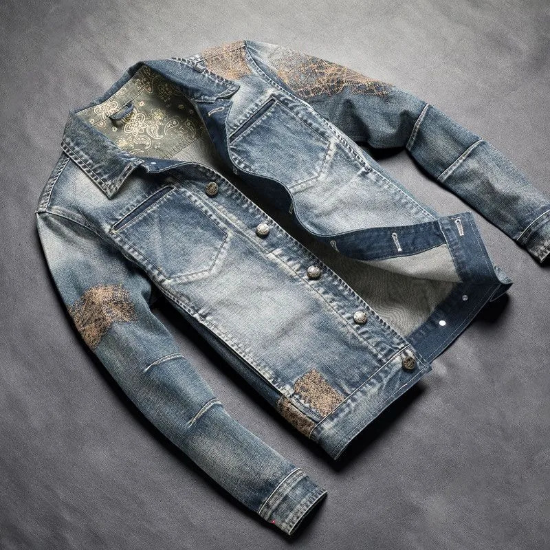 Spring Denim Coat Mens Retro Wash Slim Jacket European Heavy Youth y Top High Appearance Level Shop Sales 250703