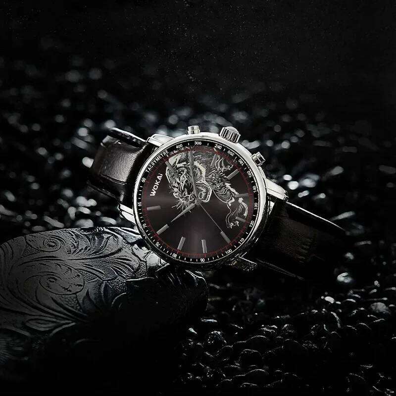 free shipping 2024 New Fashion Tiger Watch WOKAI Wristwatches Casual Leather Band Quartz Watches Men Cheap Price Dropshipping Montre