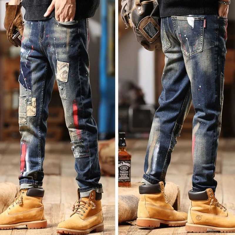 100% Cotton Jeans for Men Tight Pipe Washed Luxury Wide Leg Stacked Slim Fit Trousers Stylish Casual Kpop Xs Skinny Man Cowboy Pants X2507181