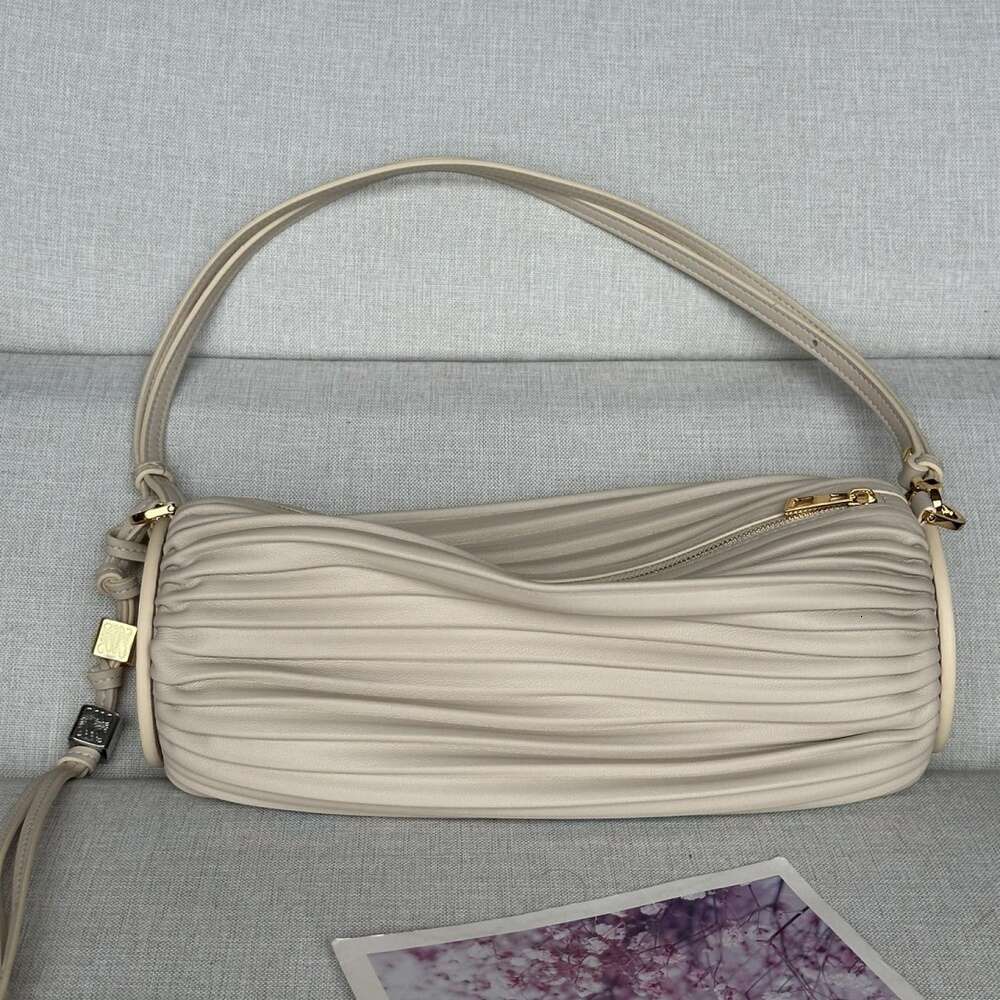 L Bag Designer Luxury Brand Tubular Pleated Leather Bucket - Designer Small Genuine Sheepskin Handbag For Women, Crossbody, Shoulder Handbag Fab