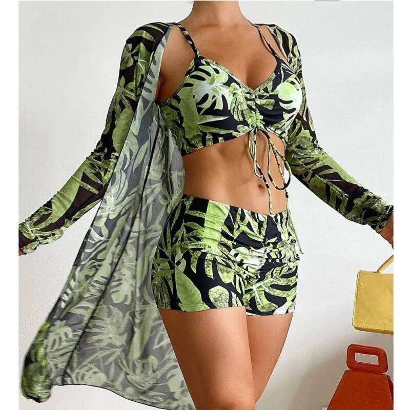 2025 Print Three-Piece Swimsuits Tankini Sets Female Swimwear Push Up For Beach Wear Bathing Suits Pool Women's Swimming Suit