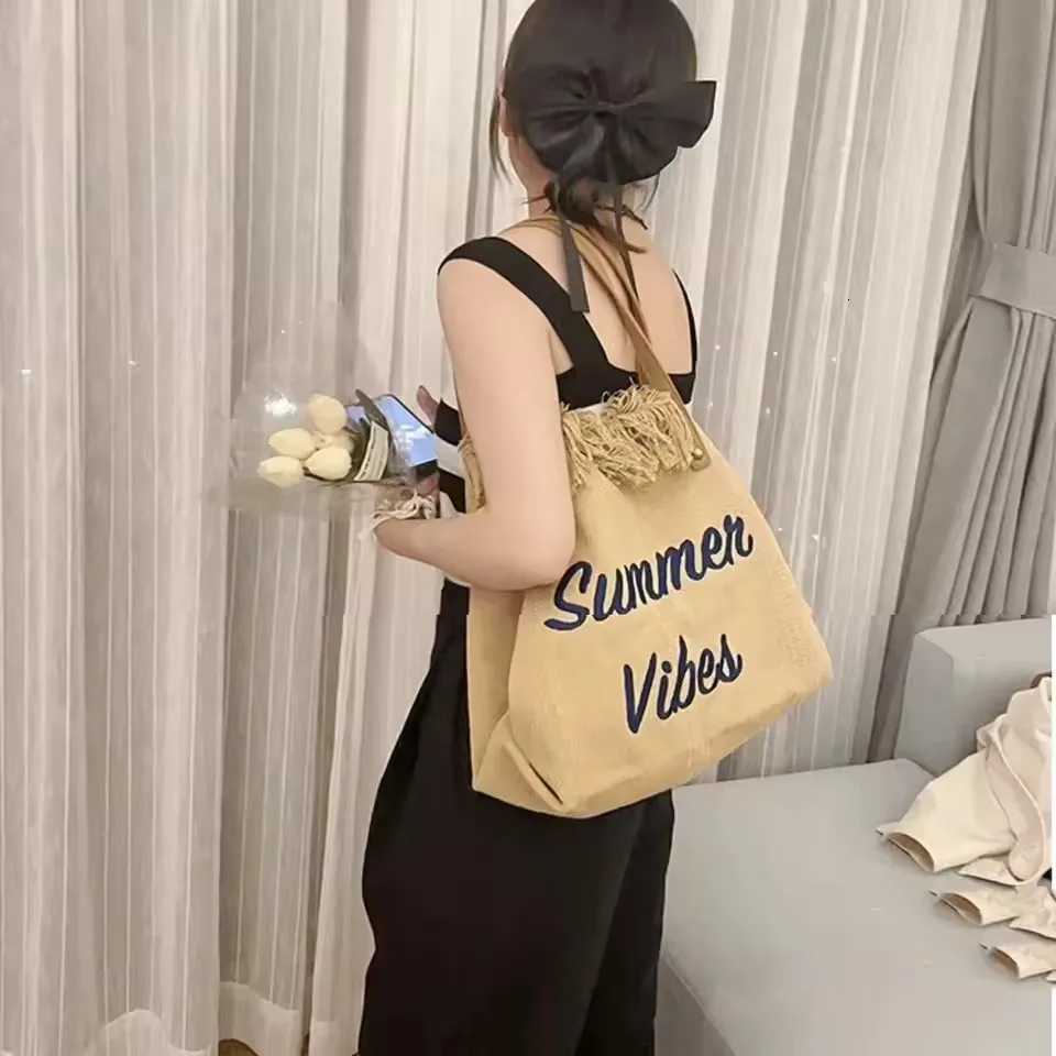 Handbag Woman Bag Summer Simple Niche Travel Beach Tote Bag Tassel Letter Embroidery Fashion Large Capacity Shoulder Bags 2025 Z250718