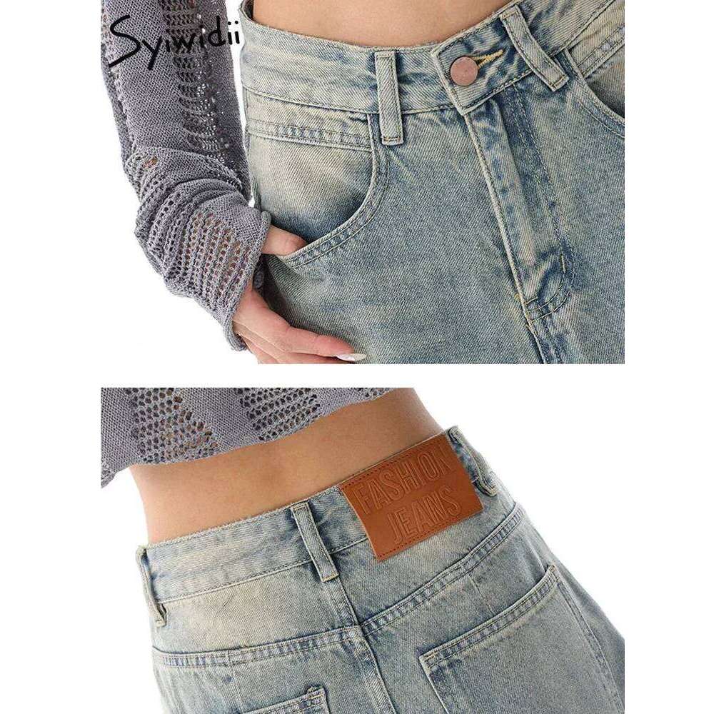 Syiwidii Baggy Wide Leg Women Quality High Waisted Denim Pants Light Blue Full Length Korean Fashion Streetwear Y2k Jeans MDNG
