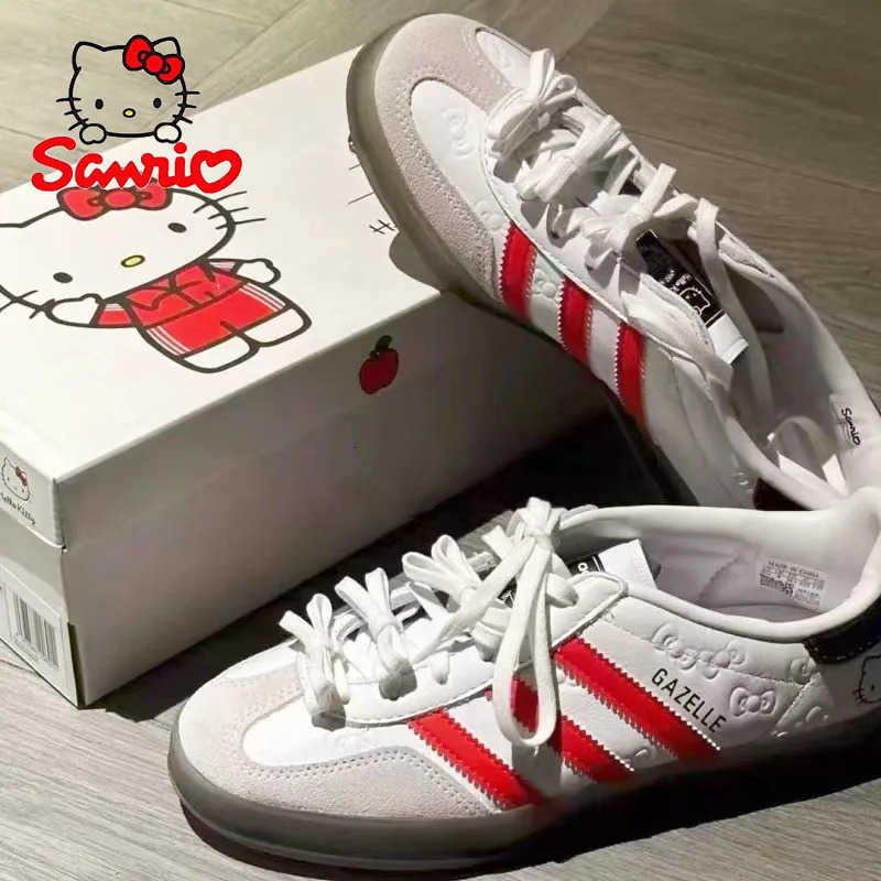 Genuine Hello Kitty Casual Shoes Retro Anime Printed Flat Shoes Cartoon Student Fashion Color Block Striped Sneakers Girl Gift w250718