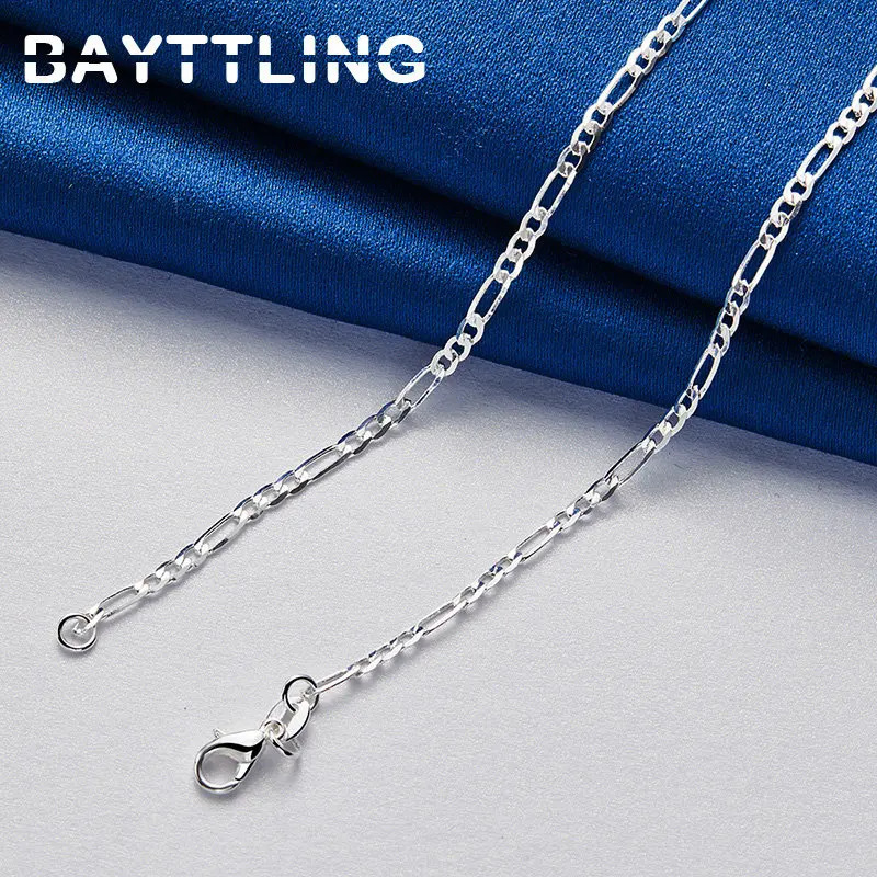 925 Sterling Silver 4MM 16-30 Inches Man Figaro Chain Bracelet Necklace For Woman Fashion Couple Christmas Gift Jewelry Set 2pcs 250715