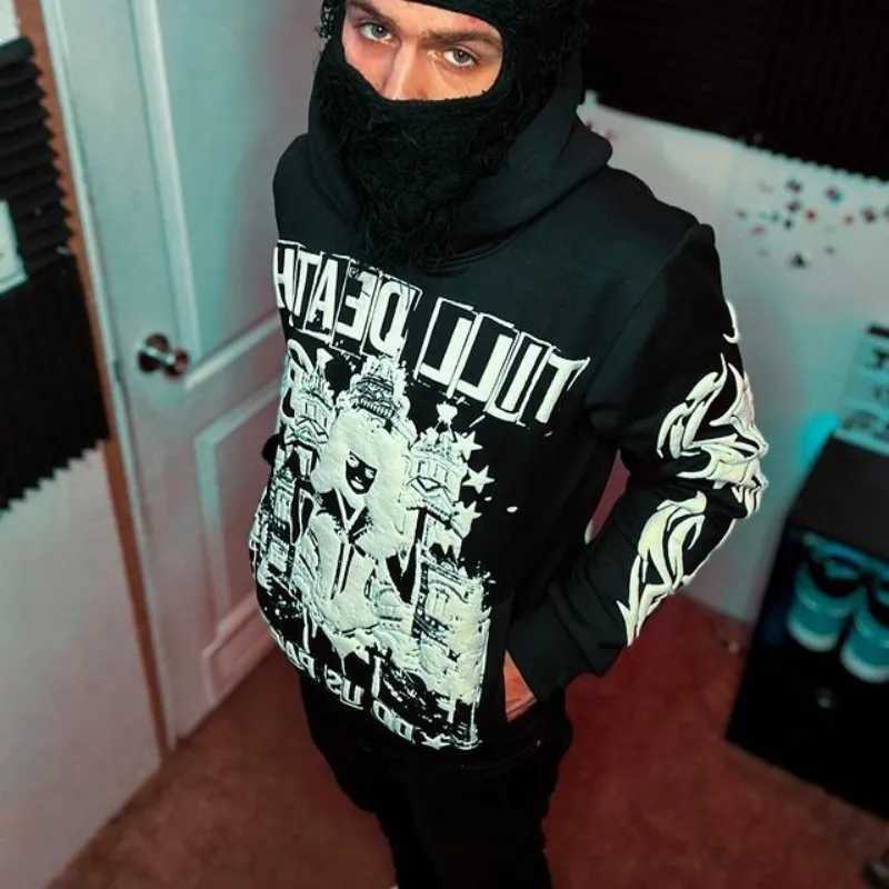 2K Hoodies Women Harajuku Letter Print Loose Sweatshirt Trousers Hip Hop Punk Long Sleeve Pocket Men Tops Sweat Streetwear XJ250717