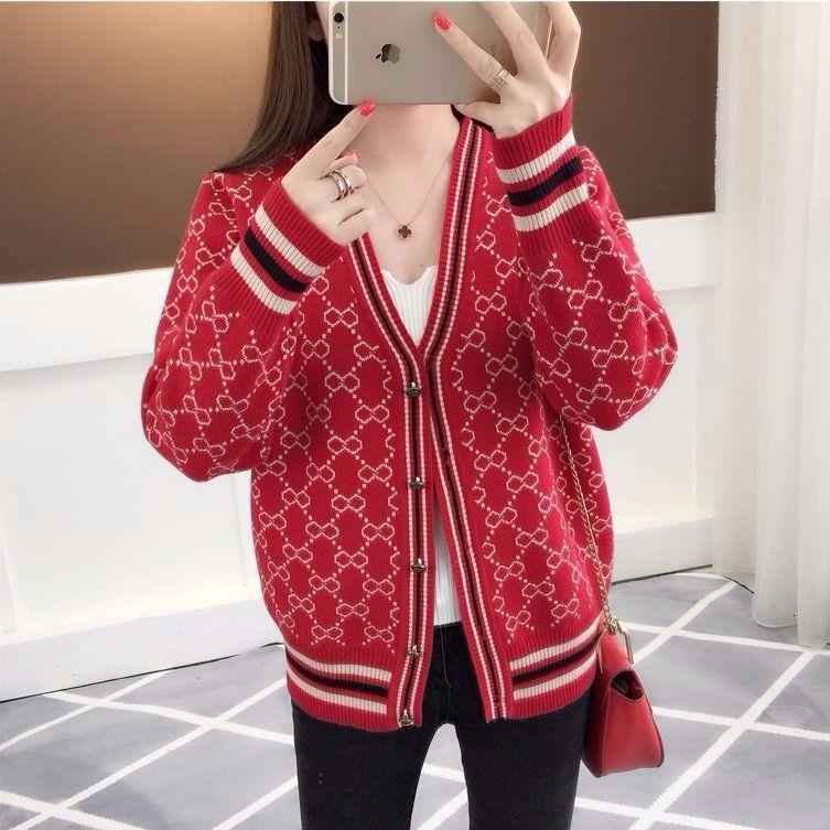 Spring and Autumn Sweater Cardigan Women Knitted Long Sleeve Loose Korean Style Versatile Lazy Diamond V-Neck Trendy 250718