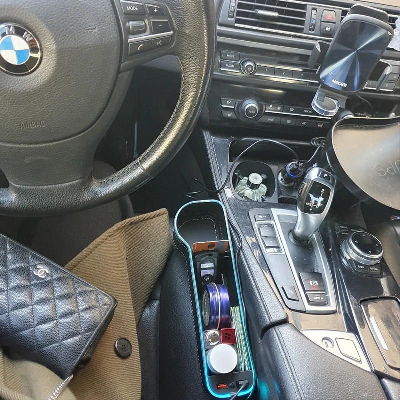 LED Car Seat Crevice Storage Box Car Organizer Seat Gap Filler Cup Holder With 2 USB Charger Stowing Tidying Car Accessories 250715