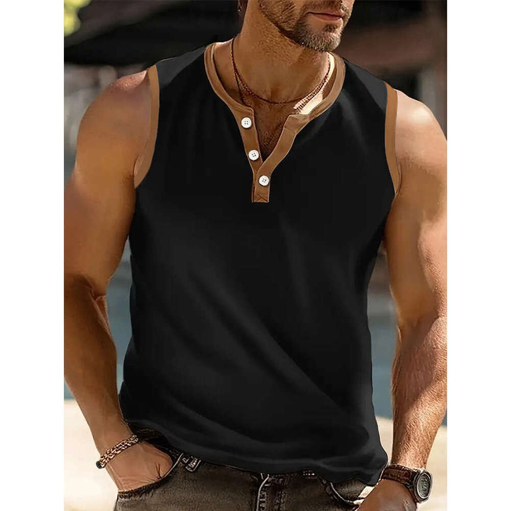 Men's Summer New Sleeveless T-Shirt Youth Casual Loose Solid Color Thin Top Vest Men B5