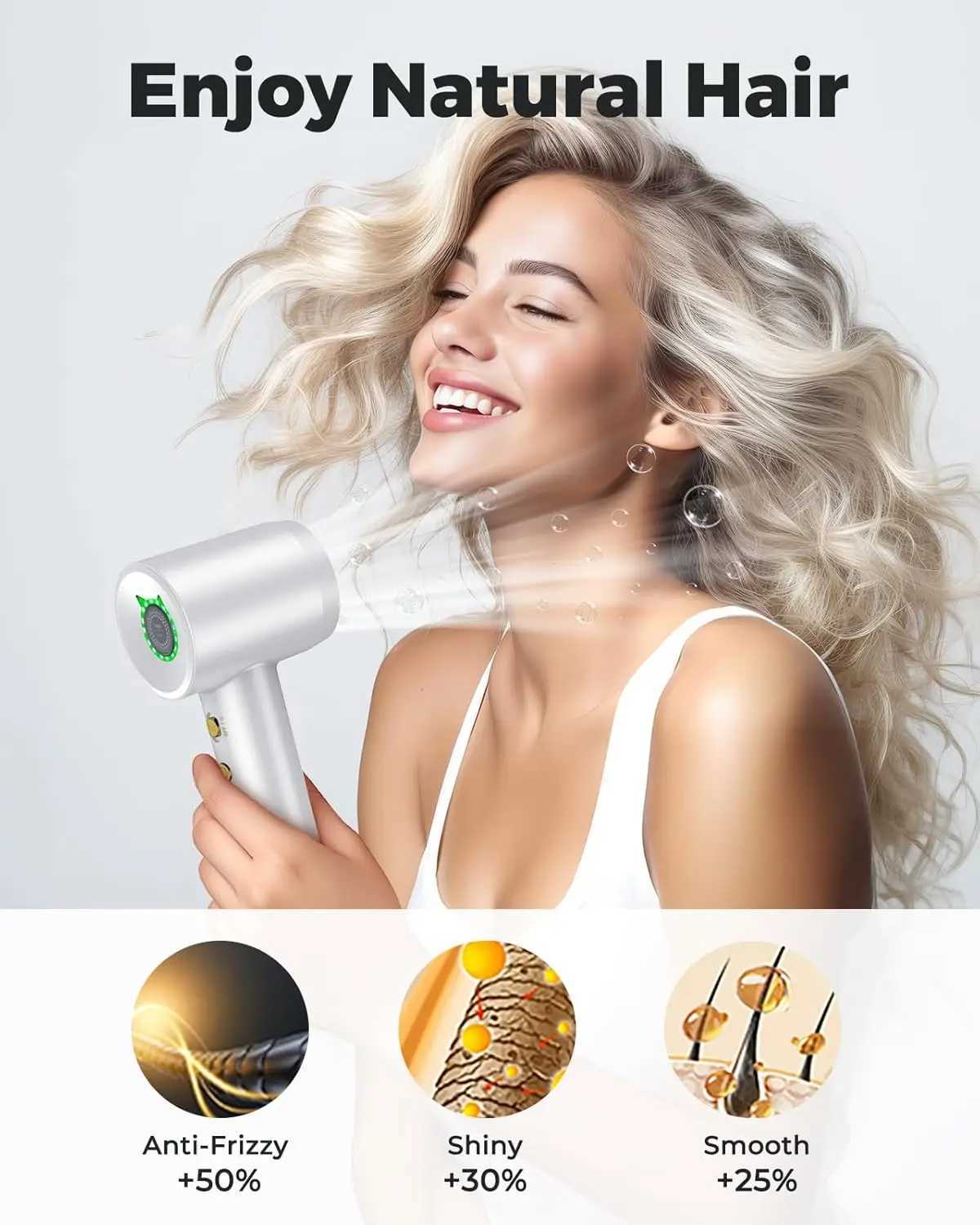 1600W Professional High Speed Hair Dryer Cold Hot Blower Negative Ion Silent Touch Screen Hair Dryer for Home and Hair Salons W250718