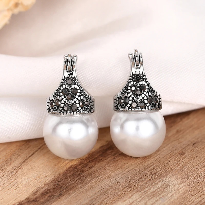 80s Vintage Style Simulated Pearl Drop Earrings Female Graceful Retro Party Accessories Delicate Rhinestone Jewelry for Women 250717