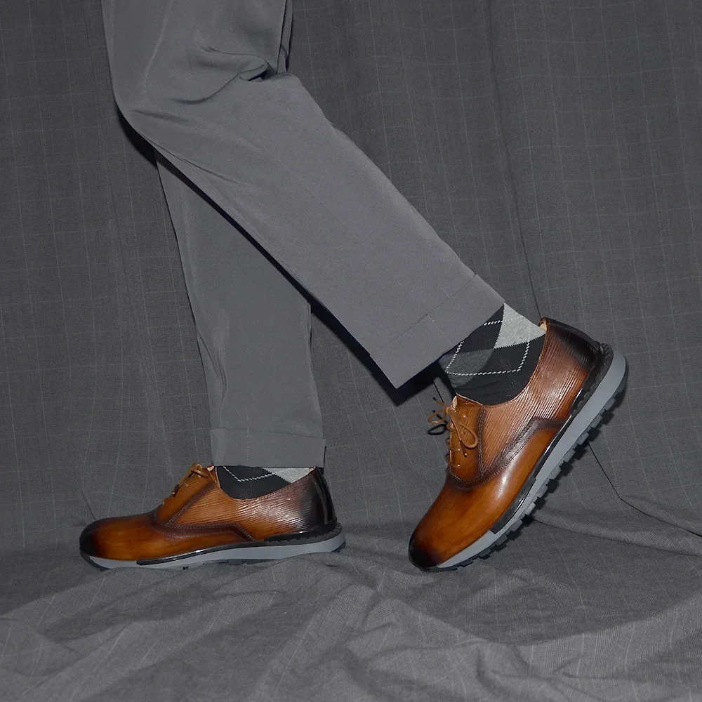 Classy n Genuine Leather Mens Oxford Sneakers Laceup Nonslip Rubber Sole Flat Business Office Casual Footwear Male 250717