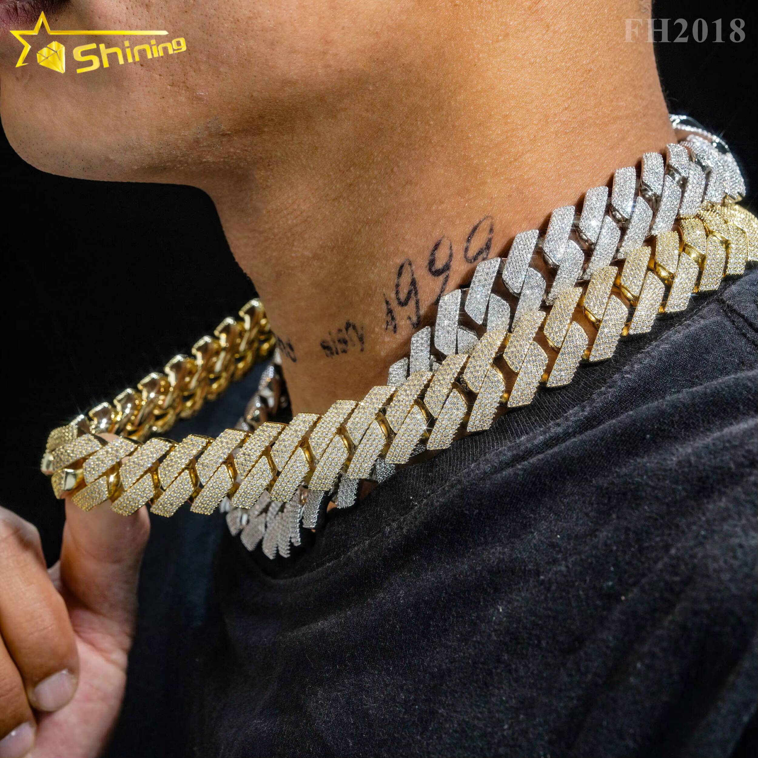 Wholesale Price 15MM 18MM 20MM 4Rows Iced Out S925 Sterling Silver Micro Pave Vvs Diamond Moissanite Cuban Link Chain