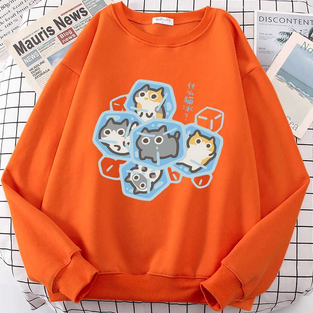 Ice Cat Fun Cartoons Cats Cute Print Sweatshirt Men Women Harajuku Crewneck Hoodie Autumn Prints Sportswear Hip Hop Loose Hoody XJ250714