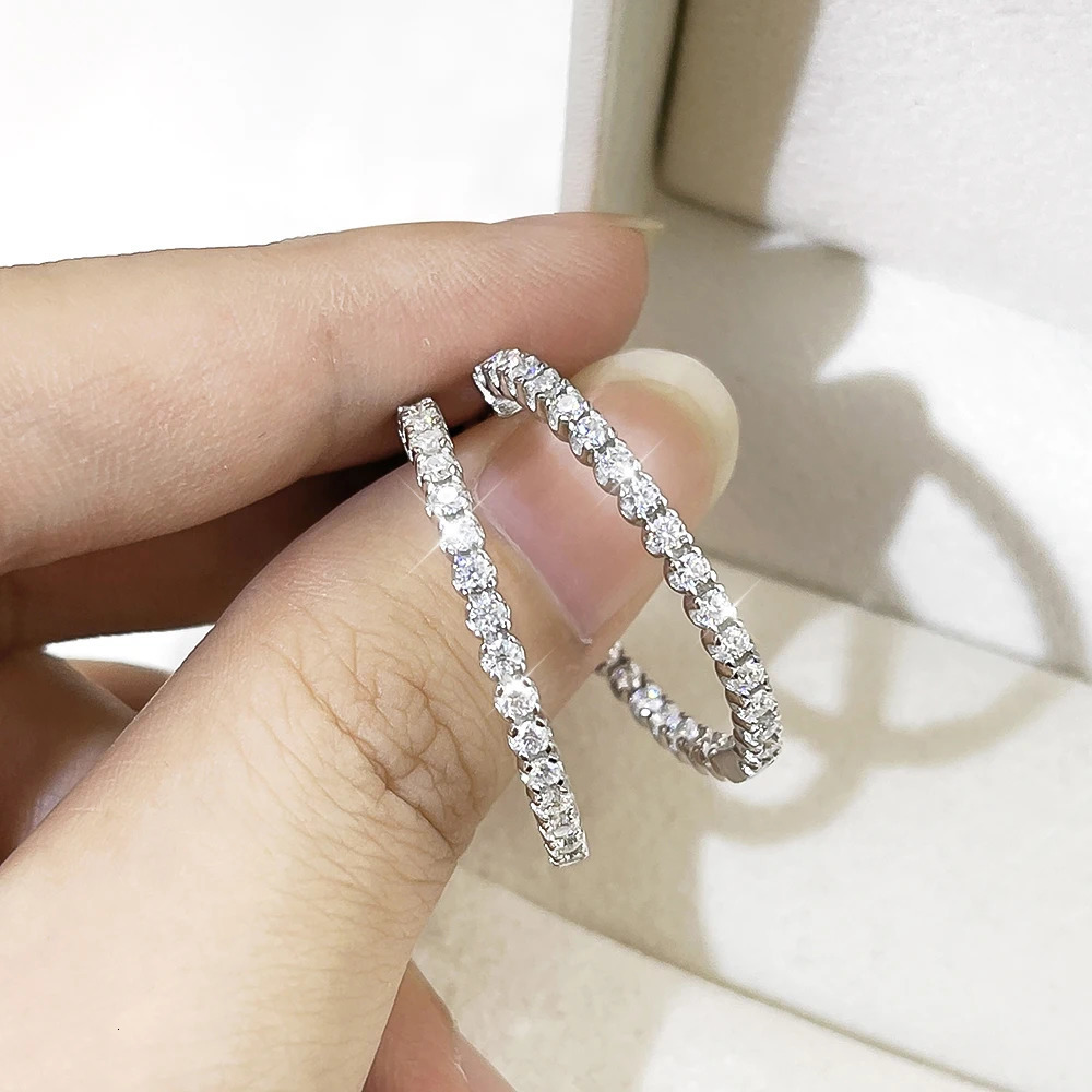 Serenity 2mm D Color Hoop Earrings For Women Anniversary Gift S925 Silver Sparkling Couples Earrings Wedding Bridal 250716