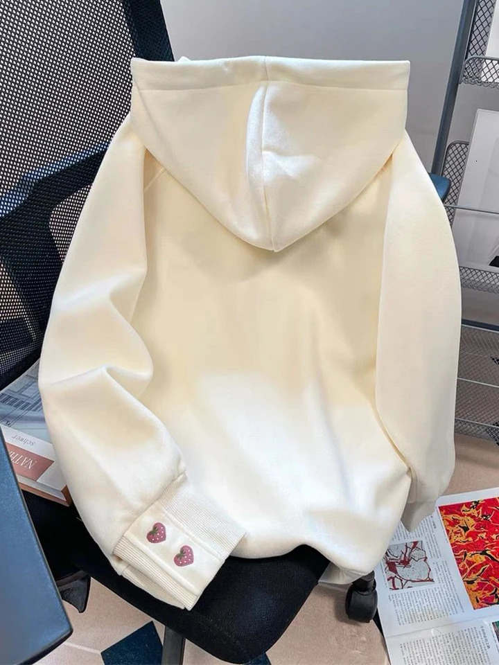 100% Cotton Cute Strawberry Hoodies Women Casual Loose Korean Sweatshirts Fashion Long Sleeve Preppy Style Female High Quality Tops 250717