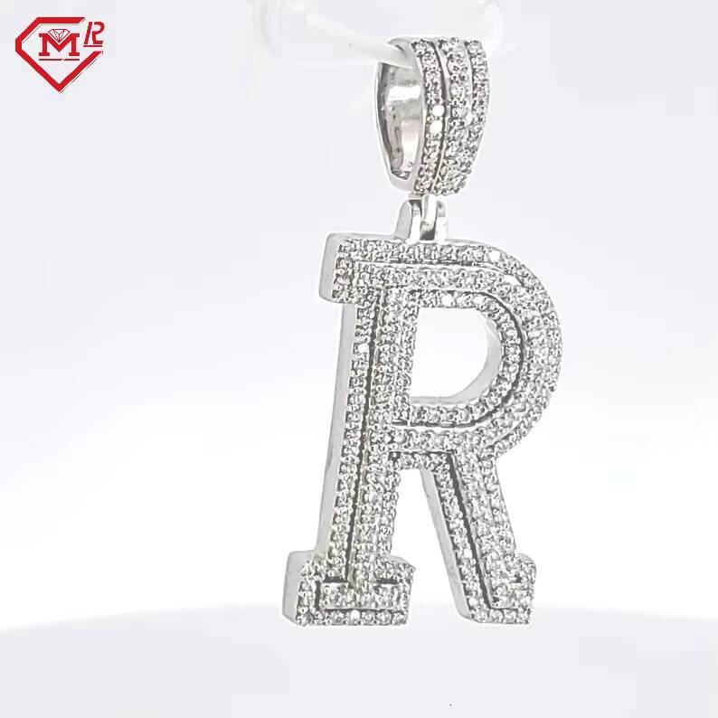 Hip Hop Moissanite Letter Pendant Initial Name Charm 925 Silver Vvs Iced Out Moissanite Pendant