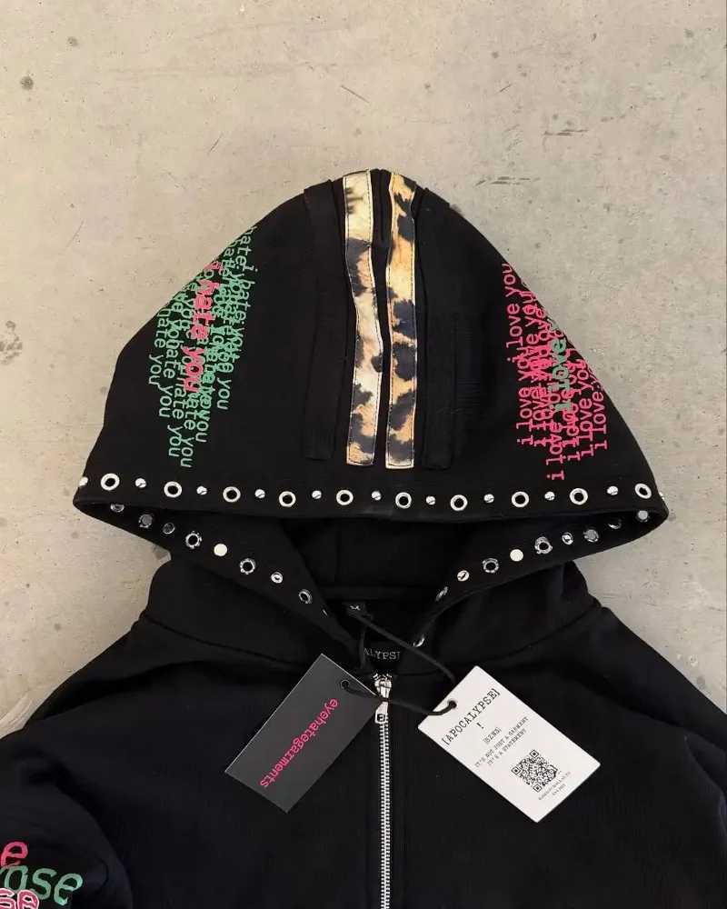 100% Cotton Hoodie Hip Hop Zip Up Hoodie Harajuku Fashion Leopard Print Loose Hoodie Mens Clothing Casual Jacket Streetwear X250718