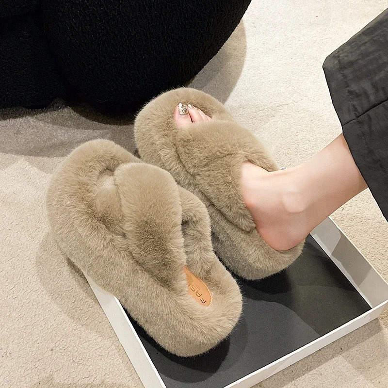Woman Furry Ladies Faux Fur Fluffy Plush Slipper House Soft Fuzzy Girl Platform Indoor Flat Casual Sabot Round Toe Winter 250717