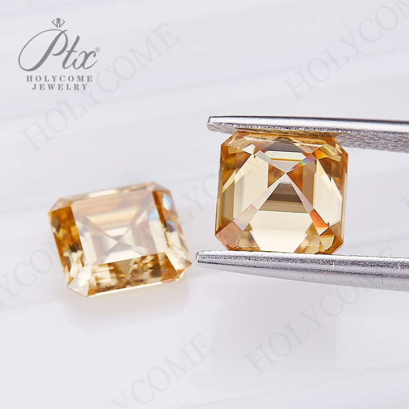 Moissanite Stone Asscher Cut Champagne Original Color VVS1 Gemstone GRA Certificate Various Sizes High Quality Synthetic Moissanite Diamonds