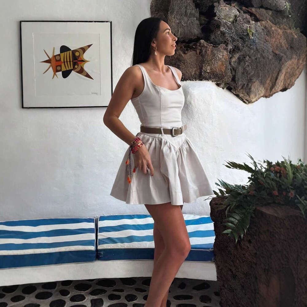 TRAFZA Style Women's New Belted Slim Sleeveless Strap Short Dress B5