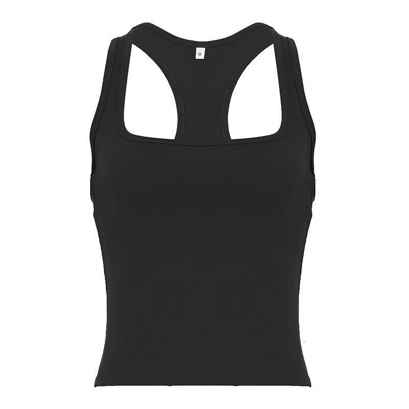 Women's Summer Outer Wear Ribbed High Elastic Racerback Square Round Neck Vest Fitness Yoga Top B5 g5