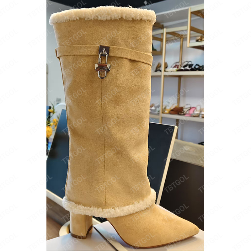 Winter Women High Boots Fashion Shark Boots Chunky Heel Christmas Wool Boots Western Cowboy Boot Embroidery Vintage Boots XY55