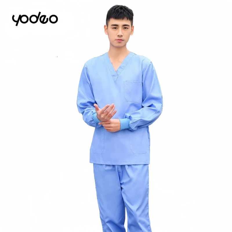 Men women pure cotton medical clothes laboratory long sleeved set clinic doctor work clothes V-neck style pharmacy nurse uniform Z250718