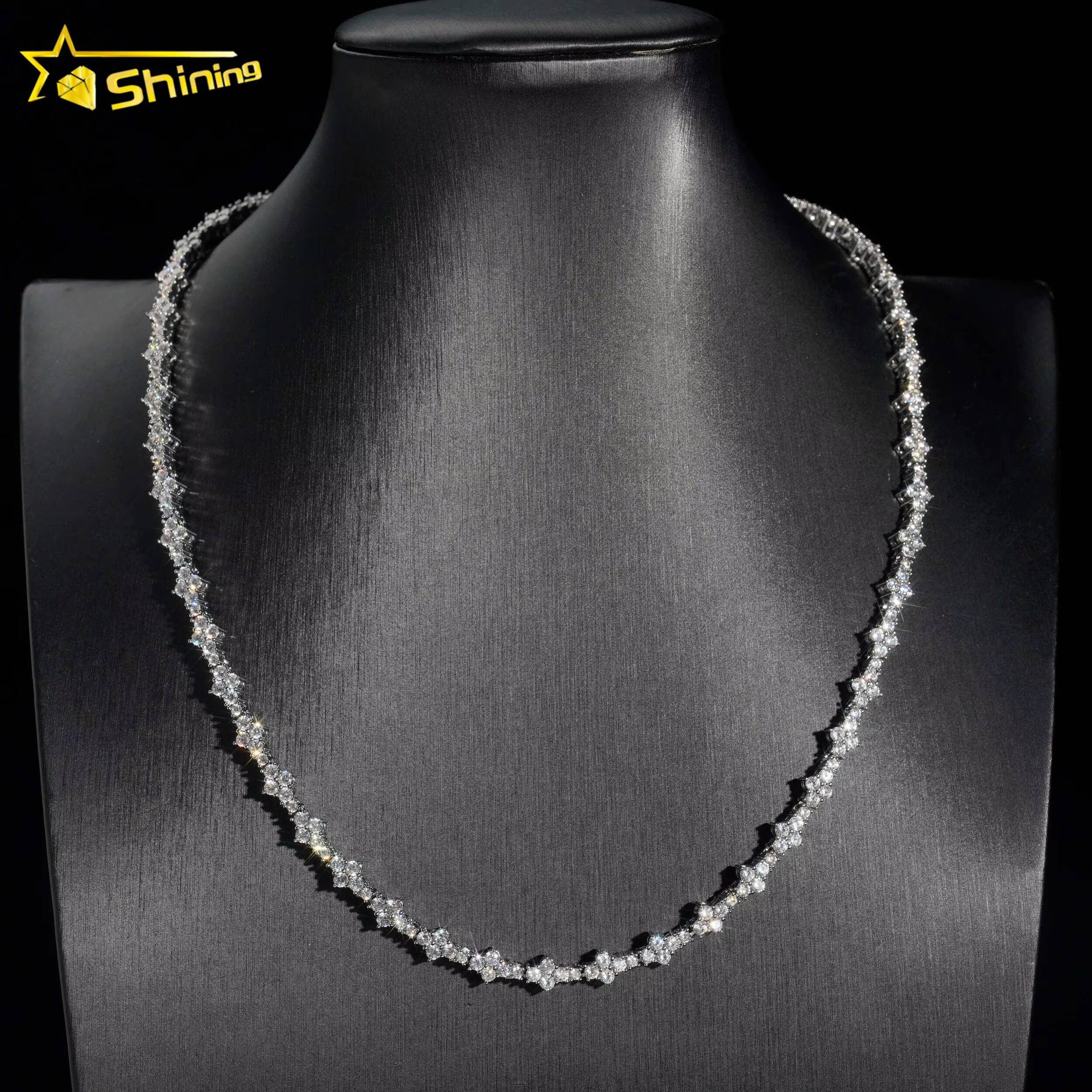 New Arrivals High Quality Fashion Iced Out Cross 3MM Flower 925 Silver Necklace Moissanite Tennis Chain