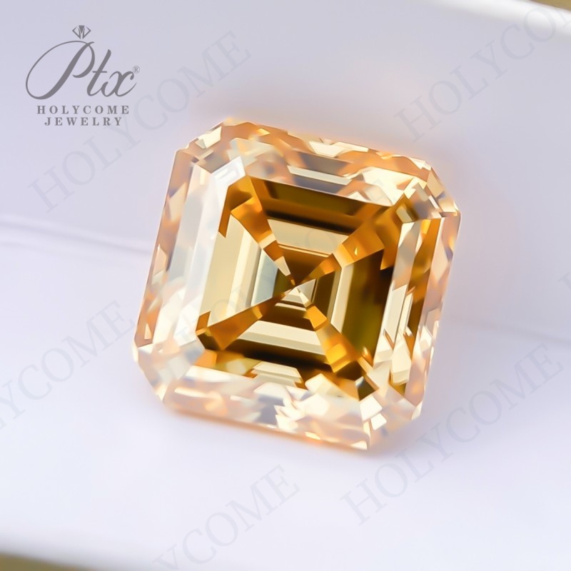 Wholesale Champagne Moissanite 6*6mm~12*12mm Jewelry Making Materials Original Color Asscher Cut Loose Synthetic Moissanite Diamond for Ring
