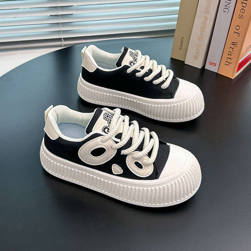 Panda Color Matching Free shipping Big Head White for Women, New Autumn Free shipping Style, Student Round Toe Versatile Thick Sole Wear-Resistant Cas