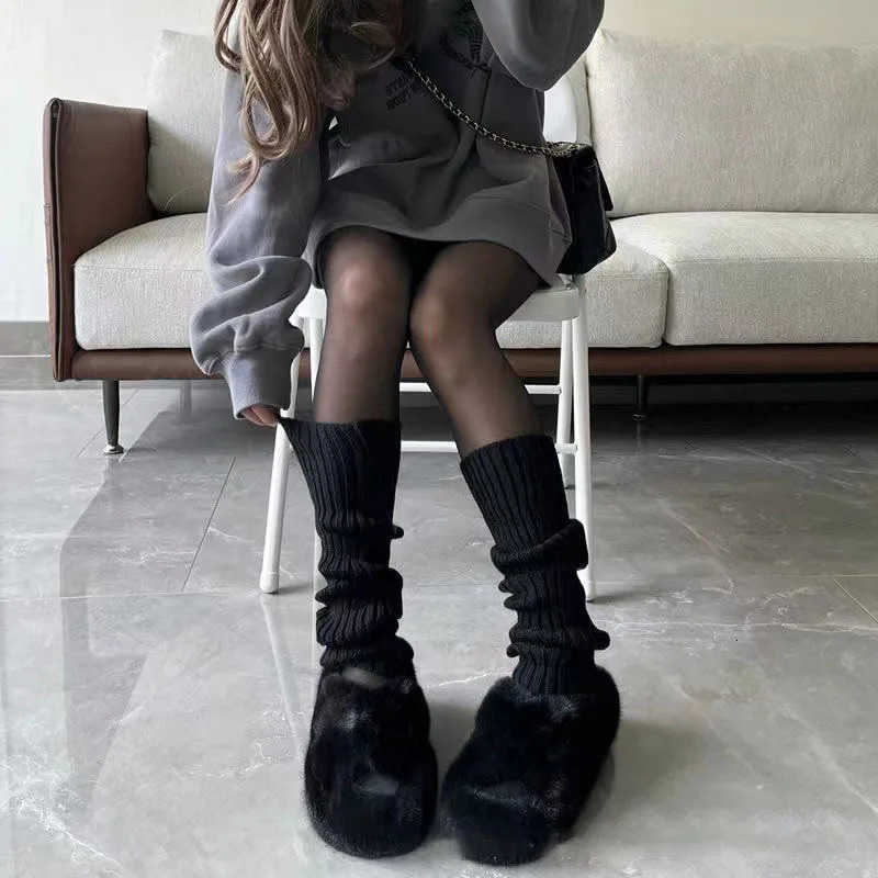 Japanese Lolita Sweet Girl Leg Warmer Knit Socks Wool Ball Knitted Foot Cover Cosplay Women Autumn Winter Heap Socks 250717