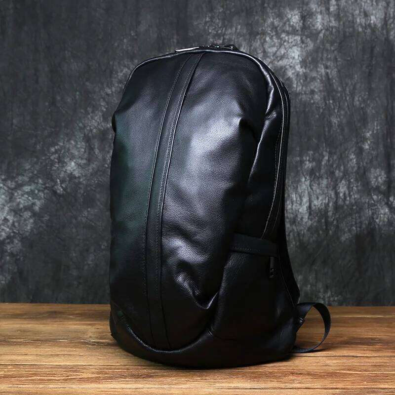 NZPJ Leather Men's Backpack Natural Cowhide Large Capacity Travel Outdoor Schoolbag Business Computer Bag For 15 Inch Laptop MDNG