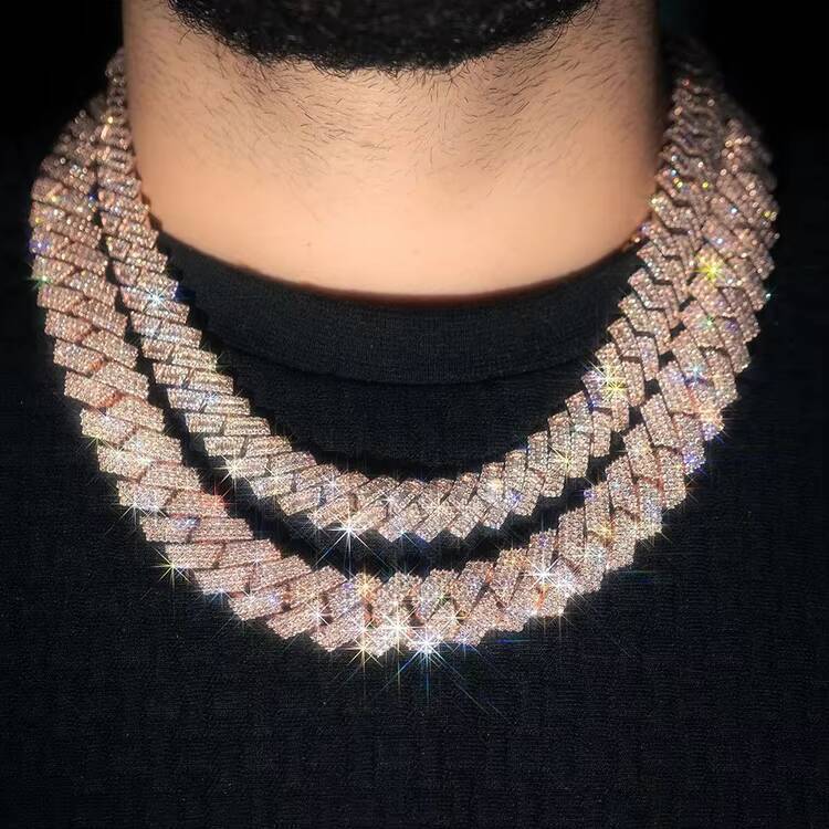 Custom 18MM Big Heavy Iced Out Cuban Necklace Sterling Silver 925 VVS Moissanite Hip Hop Jewelry Cuban Link Chain