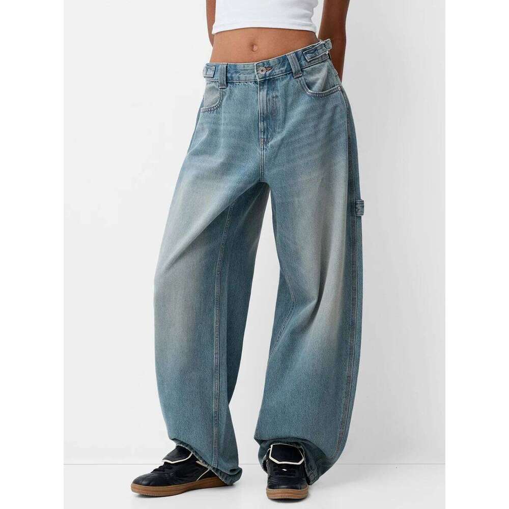 Women Wide Leg Denim Pants Casual Loose Vintage Distressed Jeans Trousers with Pockets for Work Office Streetwear Punk Hip Hop