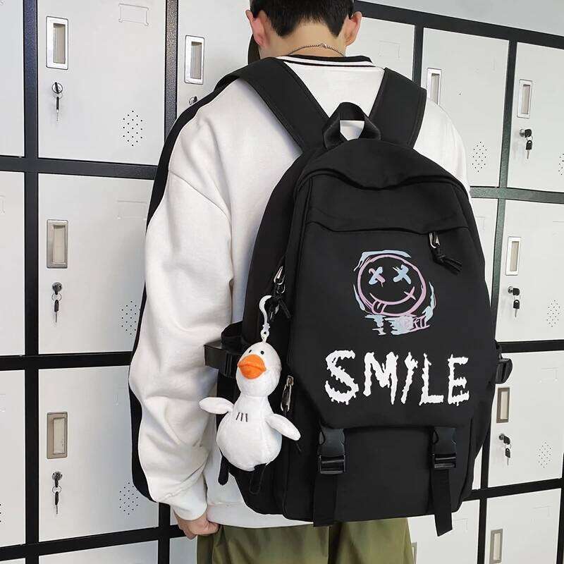 Pocket Front Backpack Preppy Style Solid Color Nylon Bookbag Kawaii Large Capacity Double Handle School Bag