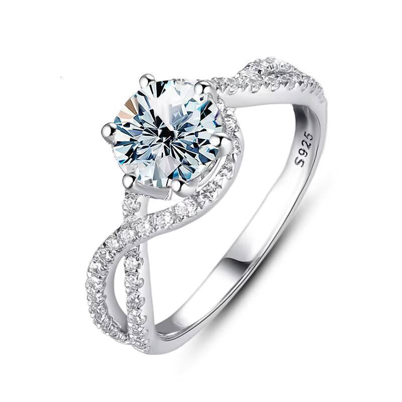 Factory Wholesale 1-2 Ct Luxury 925 Sterling Silver Engagement Ring GRA Pass Diamond Tester Moissanite Solitaire Ring for Women