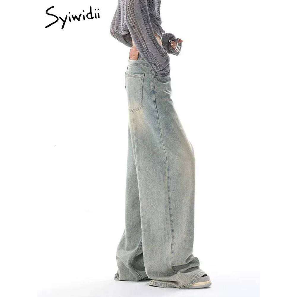 Syiwidii Baggy Wide Leg Women Quality High Waisted Denim Pants Light Blue Full Length Korean Fashion Streetwear Y2k Jeans MDNG