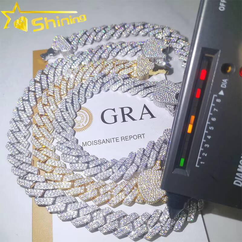 VVS Moissanite GRA Certificate Ice Out Diamond Mens Bracelet Necklace 925 Sterling Silver Moissanite Cuban Chain