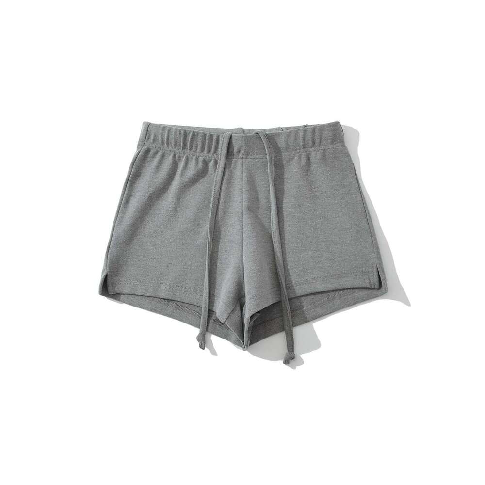 American Style Casual Sexy Low Waist Drawstring High Elastic Knitted Double-Sided Sports Hot Pants Split Wide Leg Shorts B5