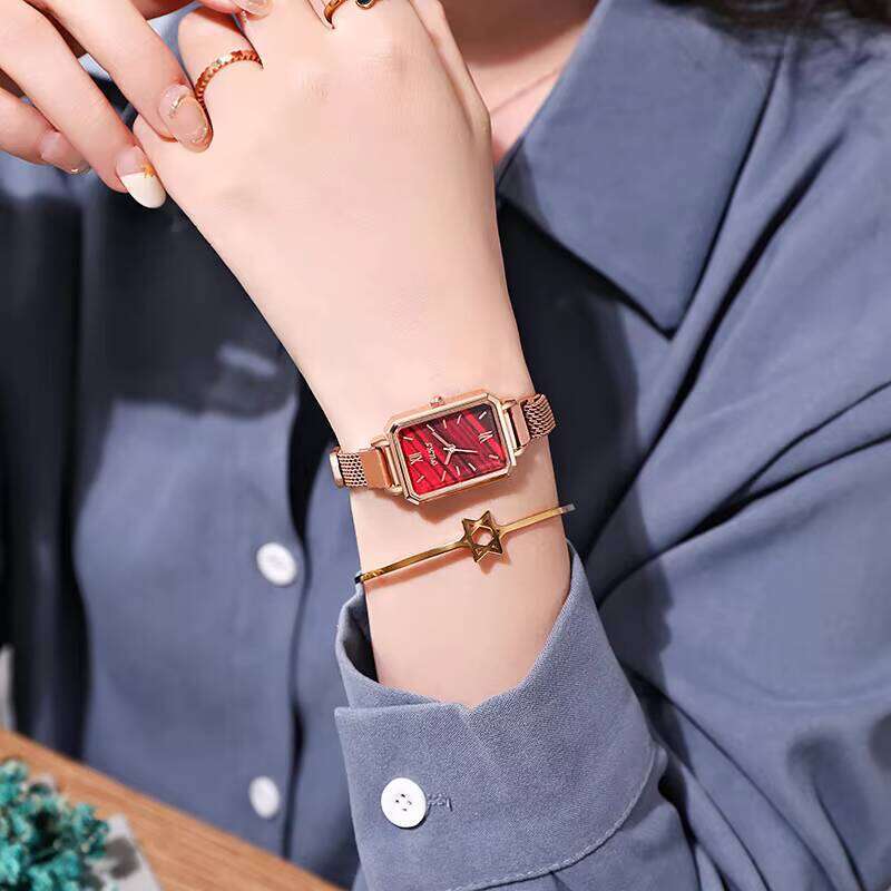 Vintage Magnetic Closure Watch - 14mm Retro Square Face Quartz Watch for Women | Minimalist Alloy Strap Dress Watch (6 Colors)