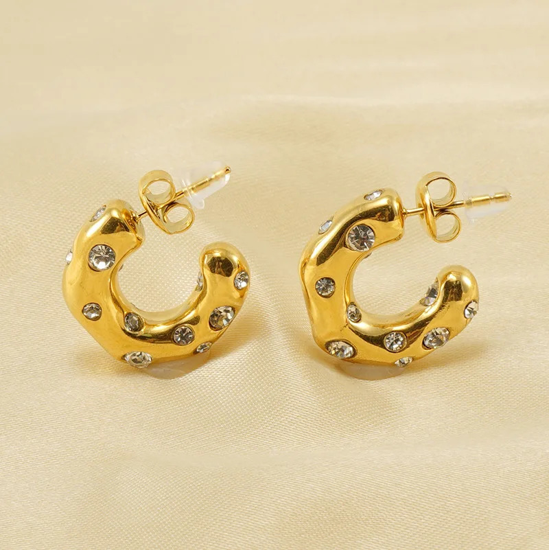 Trendy Gold Color Crystal Stainless Steel Round Earrings For Women Pearl Metal Earring Party Everyday Jewelry 250717