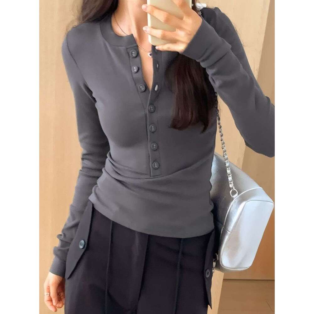 Spicy Girl Long Sleeve Inner Layer Base Shirt Autumn Winter Casual Slim Fit Slimming Top T-Shirt Women B5