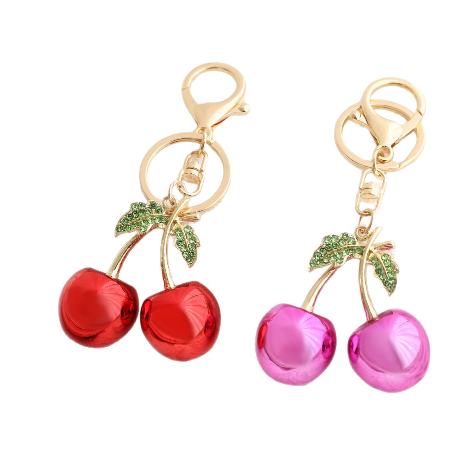 Free Shipping Resin Cherry Bag Charms Creative Fruit Metal Keychain Car Fruit Decoration