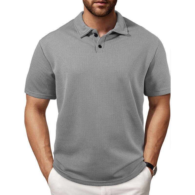 Summer New Polo Shirt Short Sleeve Top Fine Striped Turn-Down Collar T-Shirt European Size Men's Clothing B5