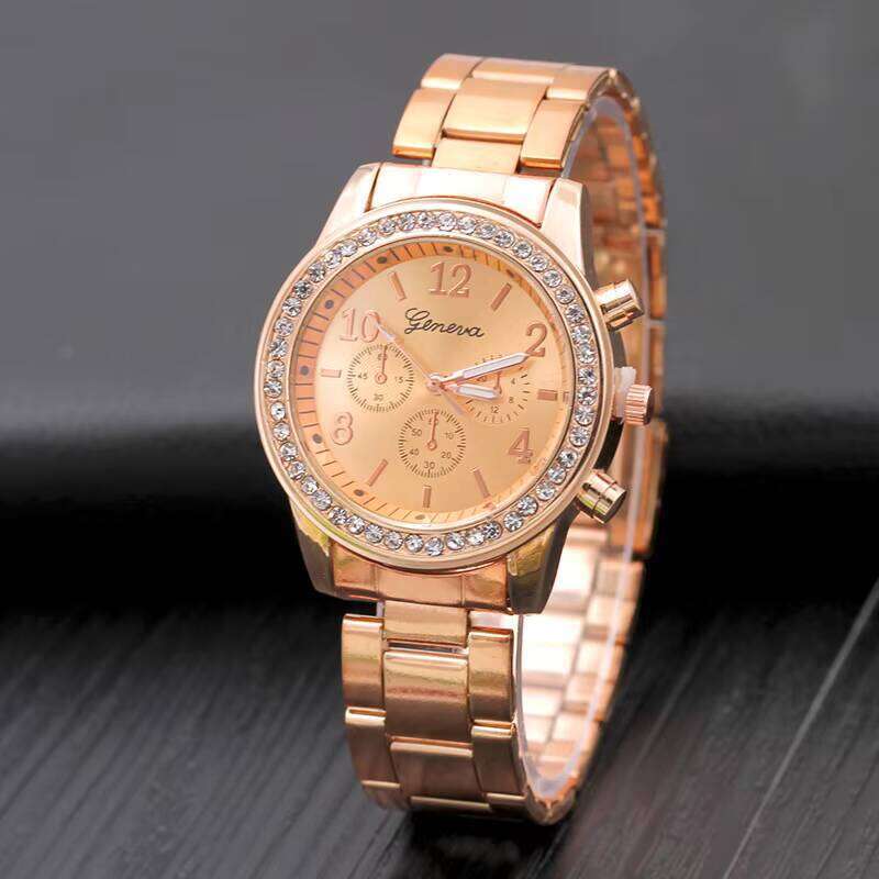 Geneva Style Quartz Watch - 37mm Stainless Steel Women's Diamond Watch | Luxury Gold/Silver/Rose Gold Dress Watch with Crystal Accents