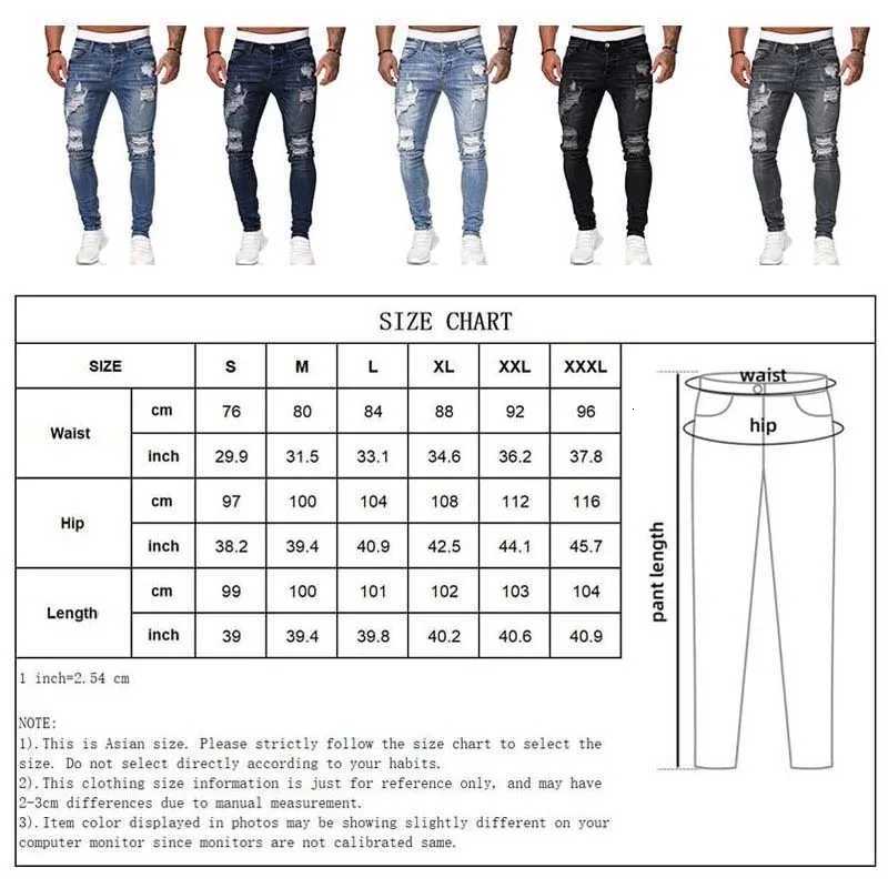 Mens Ripped Skinny Jeans Blue Slim Fit Hole Pencil Pants Casual Biker Trousers Streetwear 2022 High Quality Denim Mens Clothing X2507181