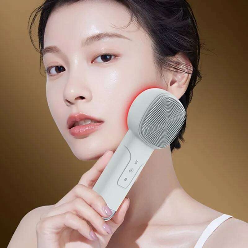 Hot and Cold Soft Silicone Facial Massager Red Blue LED Light Electric Face Cleaning Brush