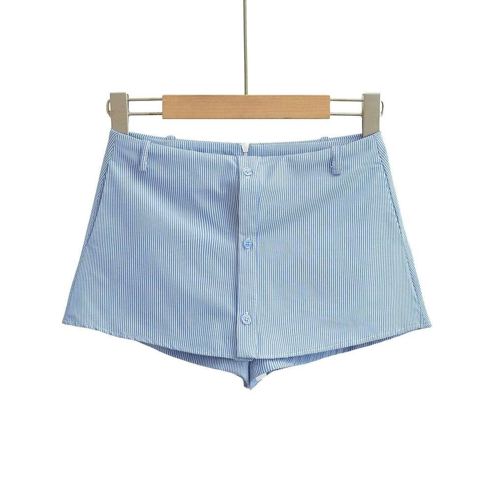 College Hem Anti-Exposure Shirt Half Pants Women Summer American Style Versatile Striped A-Line Short Skirt B5
