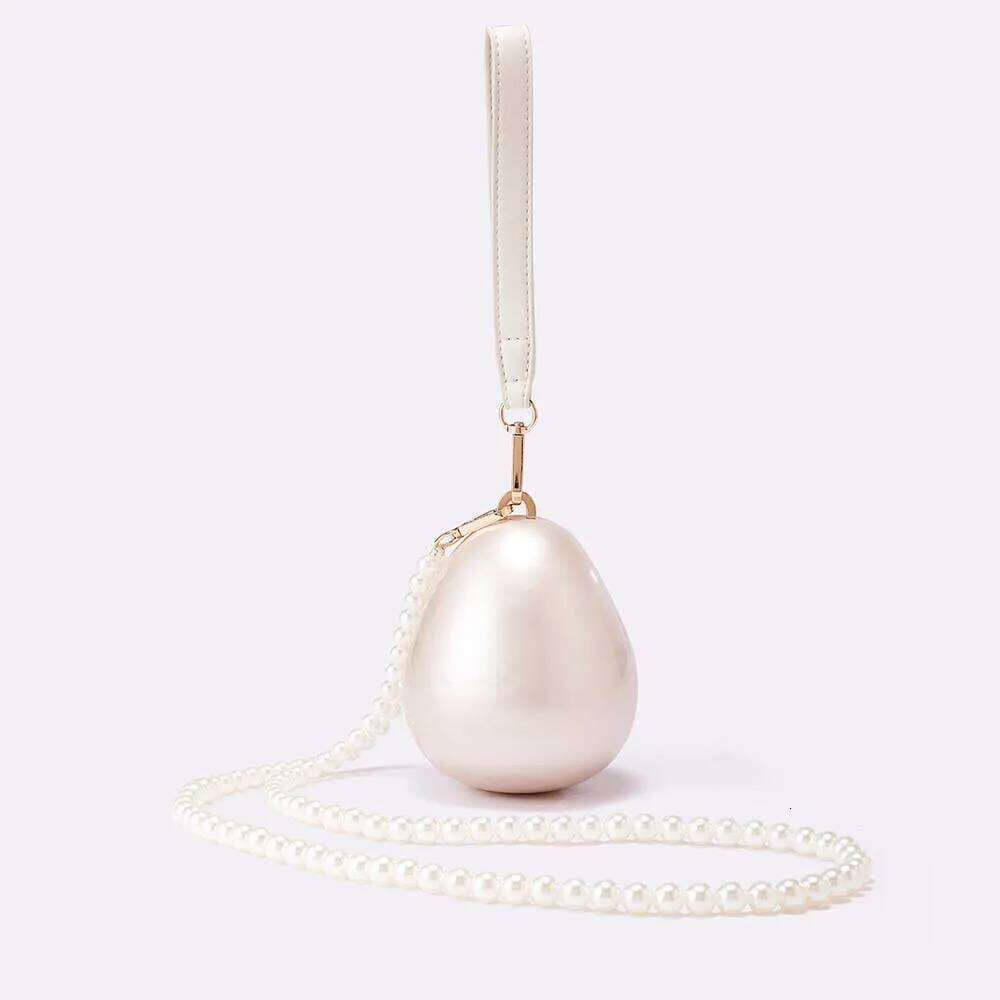 Pearl Oval Ball Beaded Long Chain Women Evening Box Bag Wedding Bridal Minaudiere Handbags Shell Purses Lady Party Clutch